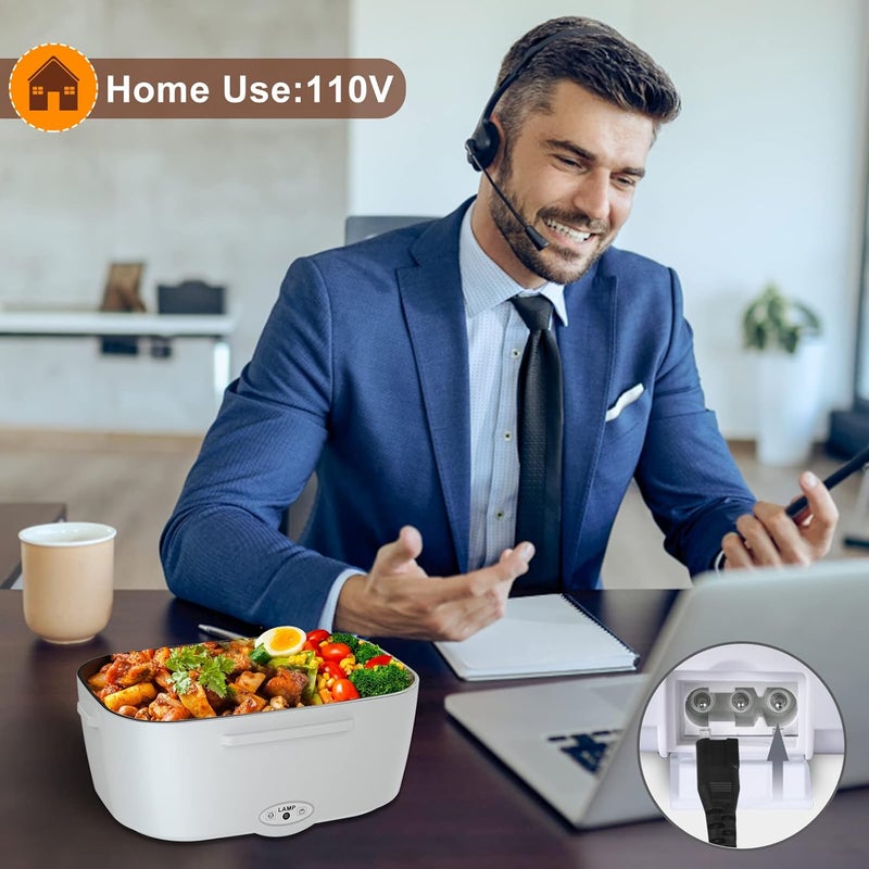Akhia Electric Lunch Box for Adults, 80W/1.5L Heated Lunch Box for Men Work Car Truck, Portable Food Warmer Lunch Box Upgraded with Fork&Spoon and Insulated Carry Bag, 12V/24V/110V - Image 3